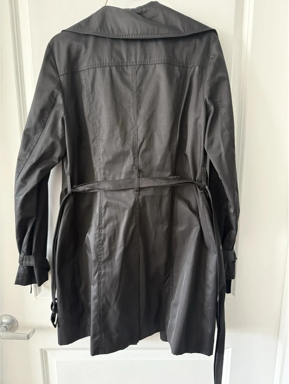 Michael Kors Black Cotton & Polyester Sz Small Trench Coat Button Down With Belt